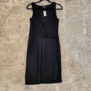 NWT Banana Republic Jersey Knit Sleeveless Surplice Black Dress Size Medium